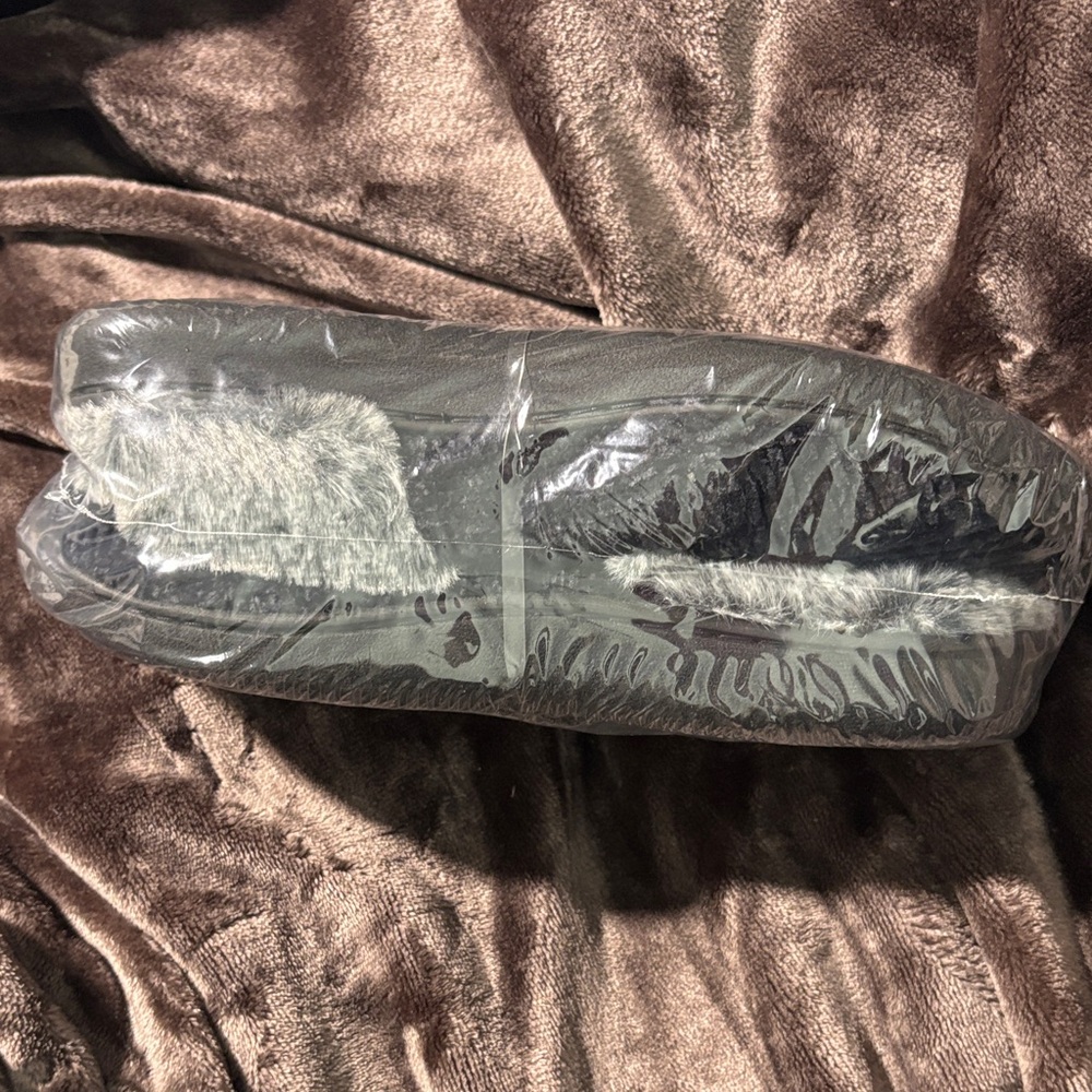 Faux Fur Slippers in Black and Gray